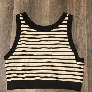 Aerie Black and Cream Striped Crop Tank Top